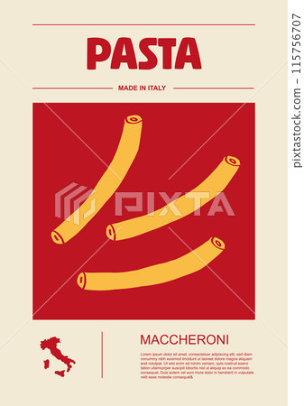 Italian macaroni types, labels for packages set. Maccheroni pasta. Organic and natural product, gourmet ingredient for cooking dishes. Handmade and tasty. Vector in flat style Italian macaroni types, labels for packages set. Maccheroni pasta. Organic and natural product, gourmet ingredient for cooking dishes. Handmade and tasty. Vector in flat style 115756707