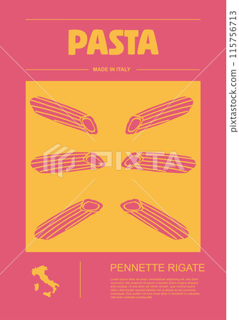 Italian macaroni types, labels for packages set. Pennette, rigate pasta. Organic and natural product, gourmet ingredient for cooking dishes. Handmade and tasty. Vector in flat style Italian macaroni types, labels for packages set. Pennette, rigate pasta. Organic and natural product, gourmet ingredient for cooking dishes. Handmade and tasty. Vector in flat style 115756713