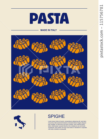 Italian macaroni types, labels for packages set. Spighe pasta. Organic and natural product, gourmet ingredient for cooking dishes. Handmade and tasty. Vector in flat style Italian macaroni types, labels for packages set. Spighe pasta. Organic and natural product, gourmet ingredient for cooking dishes. Handmade and tasty. Vector in flat style 115756781