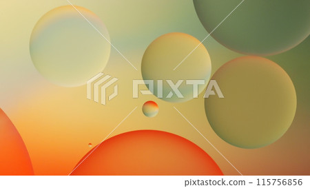 macrophotography of oil and water on gradient pastel green to orange abstract background macrophotography of oil and water on gradient pastel green to orange abstract background 115756856
