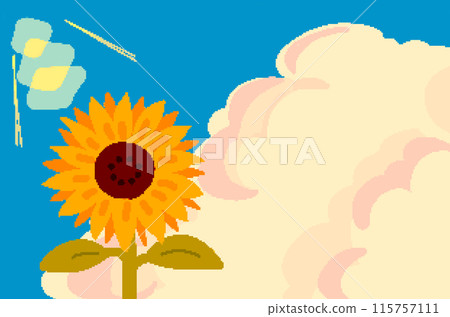 日本夏季圖像像素藝術向日葵和夏季雲彩 日本夏季圖像像素藝術向日葵和夏季雲彩 115757111
