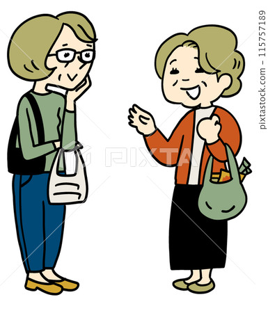 Two old ladies talking 115757189