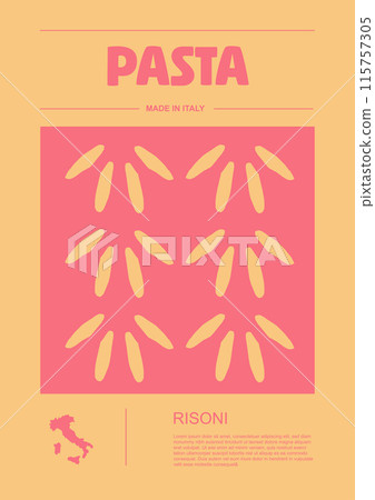 Italian macaroni types, labels for packages set. Risoni pasta. Organic and natural product, gourmet ingredient for cooking dishes. Handmade and tasty. Vector in flat style Italian macaroni types, labels for packages set. Risoni pasta. Organic and natural product, gourmet ingredient for cooking dishes. Handmade and tasty. Vector in flat style 115757305