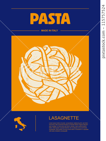 Italian macaroni types, labels for packages set. Lasagnette pasta. Organic and natural product, gourmet ingredient for cooking dishes. Handmade and tasty. Vector in flat style Italian macaroni types, labels for packages set. Lasagnette pasta. Organic and natural product, gourmet ingredient for cooking dishes. Handmade and tasty. Vector in flat style 115757524