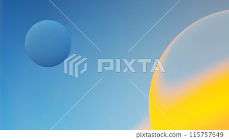 macrophotography of oil and water on gradient blue and yellow abstract background 115757649