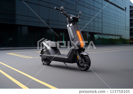 Electric scooter on a city street. Car sharing 115758105