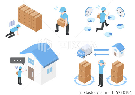 Illustration set of a busy and hard-working transporter 115758194