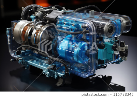 Futuristic hydrogen fuel cell engine. Source of clean energy 115758345