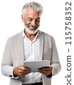 Isolated senior person with tablet computer 115758352
