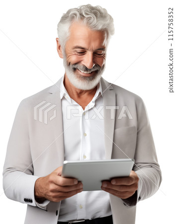 Isolated senior person with tablet computer 115758352