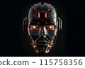 Black robot face on a black background. Artificial intelligence threat concept. 115758356