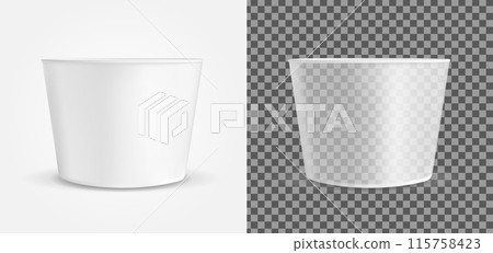 Transparent empty plastic container for ice cream or fast food. Packaging for sauce and snack 115758423