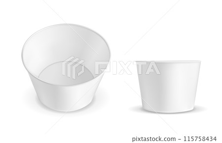 White container for ice cream or fast food. Packaging for popcorn and snack White container for ice cream or fast food. Packaging for popcorn and snack 115758434