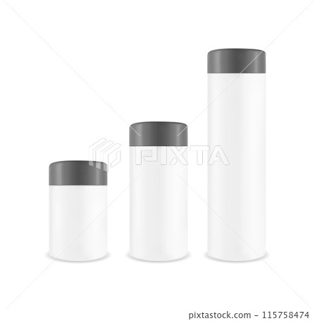 Plastic white jar with black cap. Packaging for cosmetics 115758474