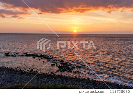 Morning sun over Sagami Bay from Manazuru PA, Odawara City, Kanagawa Prefecture 115758680