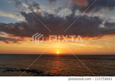 Morning sun over Sagami Bay from Manazuru PA, Odawara City, Kanagawa Prefecture 115758681