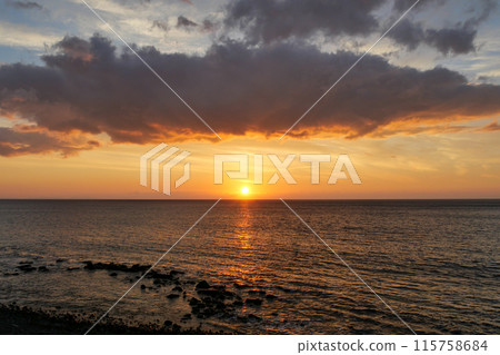 Morning sun over Sagami Bay from Manazuru PA, Odawara City, Kanagawa Prefecture 115758684