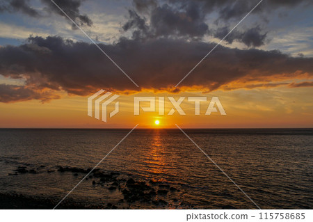 Morning sun over Sagami Bay from Manazuru PA, Odawara City, Kanagawa Prefecture 115758685