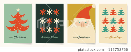 Retro modern, simple hand-drawn illustration Christmas card set 115758766