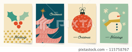 Retro modern, simple hand-drawn illustration Christmas card set 115758767