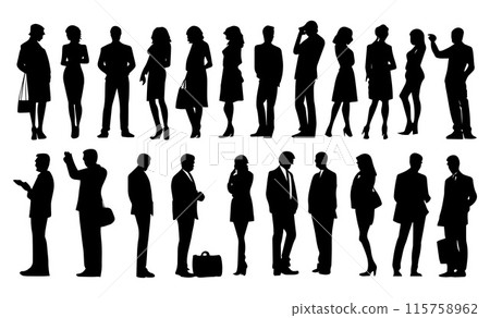 Silhouette people man and women in various poses collection.Vector illustration 115758962