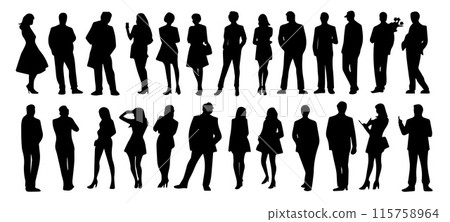 Silhouette people man and women in various poses collection.Vector illustration Silhouette people man and women in various poses collection.Vector illustration 115758964