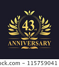 43rd Anniversary Design, luxurious golden color 43 years Anniversary logo design celebration. 115759041
