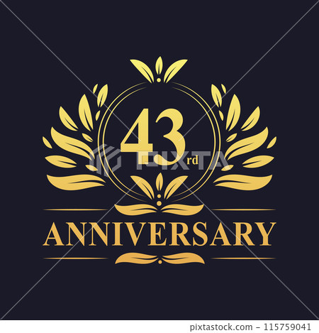 43rd Anniversary Design, luxurious golden color 43 years Anniversary logo design celebration. 115759041