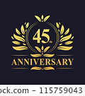 45th Anniversary Design, luxurious golden color 45 years Anniversary logo design celebration. 115759043