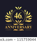46th Anniversary Design, luxurious golden color 46 years Anniversary logo design celebration. 115759044