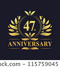 47th Anniversary Design, luxurious golden color 47 years Anniversary logo design celebration. 115759045