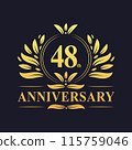 48th Anniversary Design, luxurious golden color 48 years Anniversary logo design celebration. 115759046