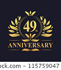 49th Anniversary Design, luxurious golden color 49 years Anniversary logo design celebration. 115759047