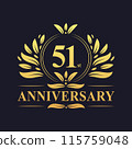 51st Anniversary Design, luxurious golden color 51 years Anniversary logo design celebration. 115759048