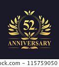 52nd Anniversary Design, luxurious golden color 52 years Anniversary logo design celebration. 115759050