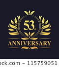 53rd Anniversary Design, luxurious golden color 53 years Anniversary logo design celebration. 115759051