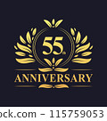 55th Anniversary Design, luxurious golden color 55 years Anniversary logo design celebration. 115759053