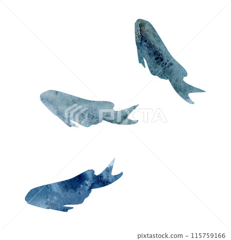 Watercolor and ink hand drawn marine life, sea ocean underwater creatures. fish, shells algae seaweed. Single object illustration, stylized, isolated on white. Zoo shop, aquarium, cosmetics, resort 115759166