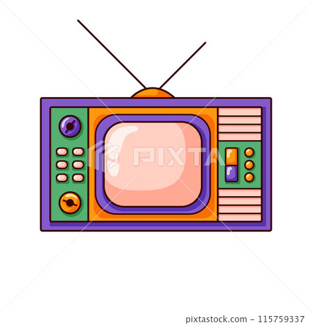 Vintage TV pop in cartoon style. Old tube retro television. Vector illustration isolated on a white background. 115759337