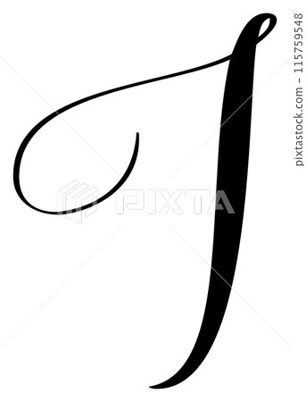 Hand drawn vector calligraphy letter capital I. Script font logo initials. Handwritten brush style flourish Hand drawn vector calligraphy letter capital I. Script font logo initials. Handwritten brush style flourish 115759548