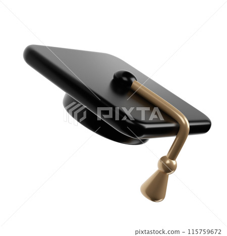 Graduation university or college black cap 3d icon illustration. Element for degree ceremony and educational programs design 115759672