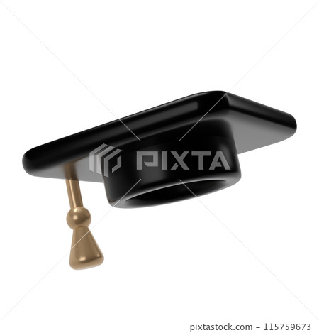 3d fly graduate black cap. School icon. Cap in air. Graduation university or college element. Education, training, knowledge concept cartoon illustration 3d fly graduate black cap. School icon. Cap in air. Graduation university or college element. Education, training, knowledge concept cartoon illustration 115759673