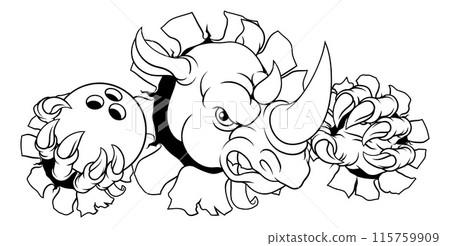 Rhino Rhinoceros Bowling Cartoon Sports Mascot Rhino Rhinoceros Bowling Cartoon Sports Mascot 115759909