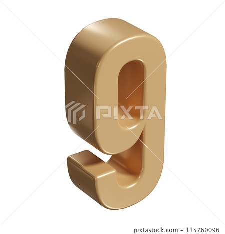 3d number nine 9 golden or bronze shining typography symbol or sign template, realistic illustration. Gold ninth digit or figure for numbering 115760096