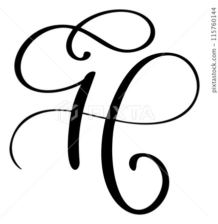 Hand drawn vector calligraphy capital letter H. Script font logo. Handwritten brush style flourish 115760144