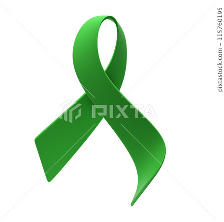 3d green ribbon. Liver cancer awareness symbol. Scoliosis awareness day. June 26. Annual health awareness concept for banner, poster, card and background design 115760195