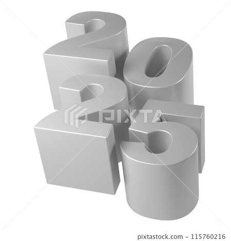Happy New Year 2025 with shiny silver 3D numbers. Holiday christmas celebration design. Premium element Illustration for poster, banner, calendar and greeting card 115760216