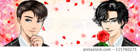Black-haired Korean-style handsome butlers with a background of falling cherry blossoms Black-haired Korean-style handsome butlers with a background of falling cherry blossoms 115760275