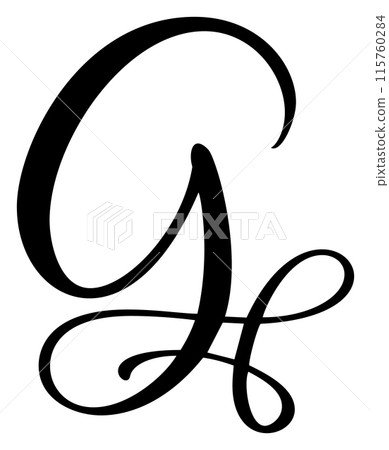 Vector calligraphy hand drawn letter G logo. Script font. Handwritten brush style Vector calligraphy hand drawn letter G logo. Script font. Handwritten brush style 115760284