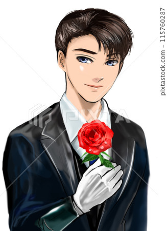 A handsome butler with black hair and a transparent background 115760287